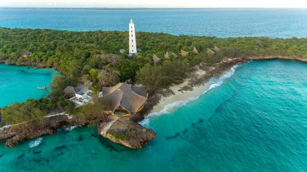 Widok Lotu Ptaka Chumbe Island Koralowych Park Zanzibar — Zdjęcie stockowe