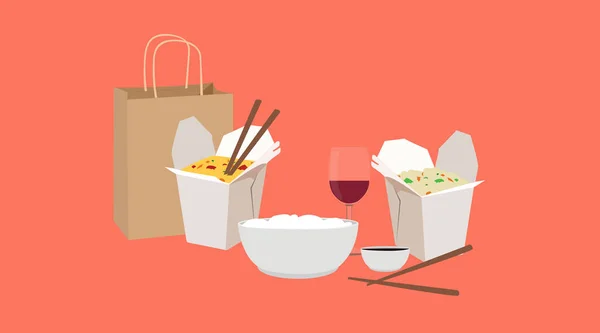 Illustration Isolée Vectorielle Aliments Emporter Chinois — Image vectorielle