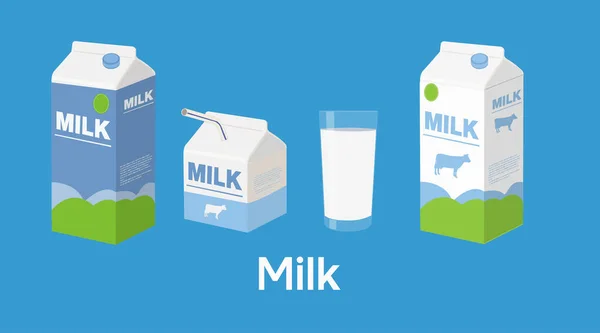 ベクトルミルクイラスト 異なるパッケージの牛乳のセット — ストックベクタ
