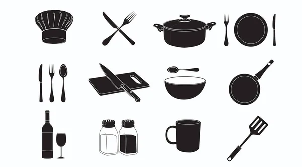 Κουζίνα Εστιατόριο Εικονίδιο Που Μαύρο Και Άσπρο Μαχαιροπήρουνα — Διανυσματικό Αρχείο