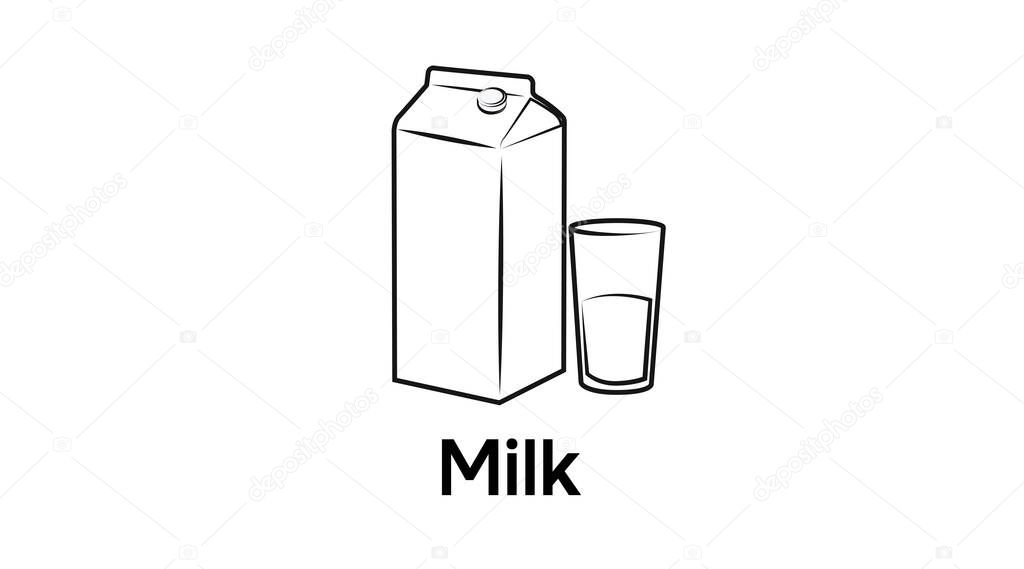 Milk Flat Icon of a Milk Box and a Glass of Milk.