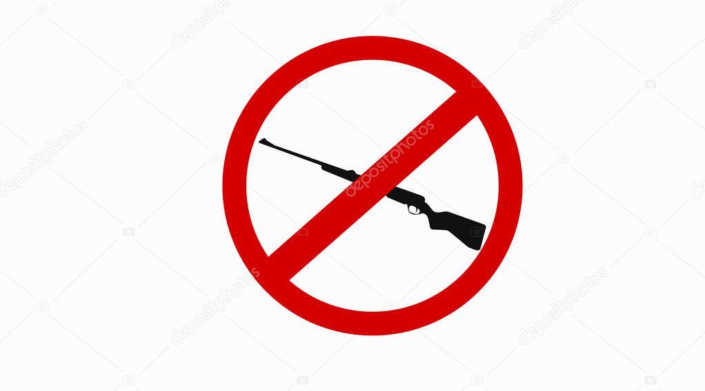 Vector Isolated Illustration of a Forbidden Weapons Sign. Rifle Silhouette Forbidden Sign