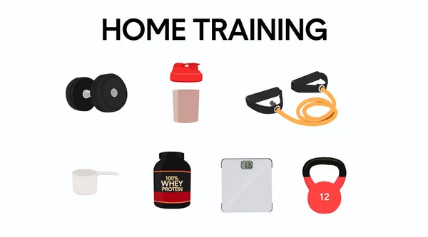 Home Training Icon Set Itens Treino Casa — Vetor de Stock