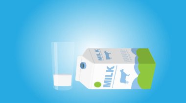 Boş Süt Kutusu ve Boş Süt Bardağının İzole Edilmiş Vektörü