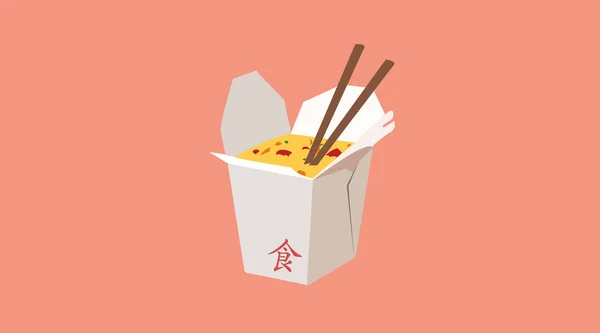 Ilustración Aislada Vectorial Una Comida China Sacar Cartón — Archivo Imágenes Vectoriales