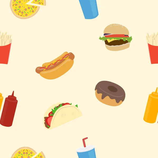 Fast Food Senza Soluzione Continuità Vettoriale Patter Sfondo — Vettoriale Stock