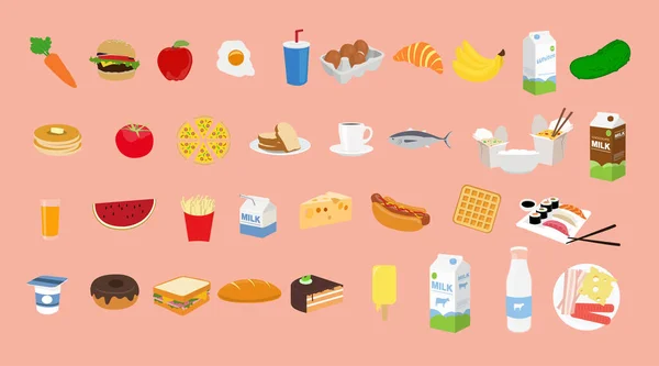 Conjunto Aislado Vectorial Iconos Alimentarios — Archivo Imágenes Vectoriales