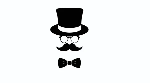 Vector Isolated Illustration Hat Moustache Glasses Bow Tie Icon — Stock Vector