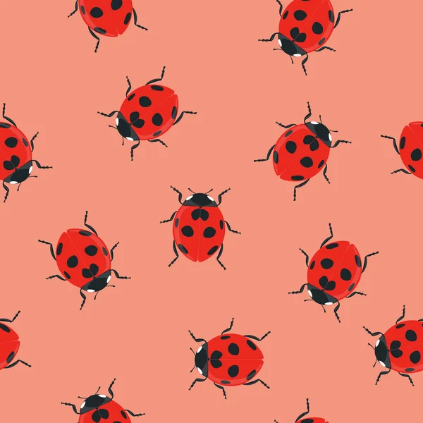 Ladybug Senza Soluzione Continuità Modello Sfondo Carta Parati — Vettoriale Stock