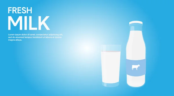 Векторная Иллюстрация Плакат Свежего Молока Бутылкой Молока Стаканом Молока — стоковый вектор