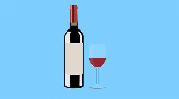 Vektor Isolerad Illustration Flaska Vin Och Kopp Vin — Stock vektor