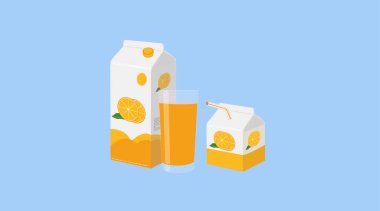 Vector Illustration of an Orange Juice with a Smaller Orange Juice Box and a Glass of Orange Juice clipart