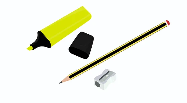 Vector Isolated Illustration Highlighter Marker Pencil Pencil Sharpener — стоковий вектор