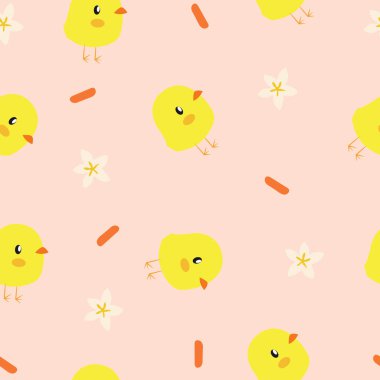 Küçük Tavuklar ve Çiçeklerle Kusursuz Arkaplan