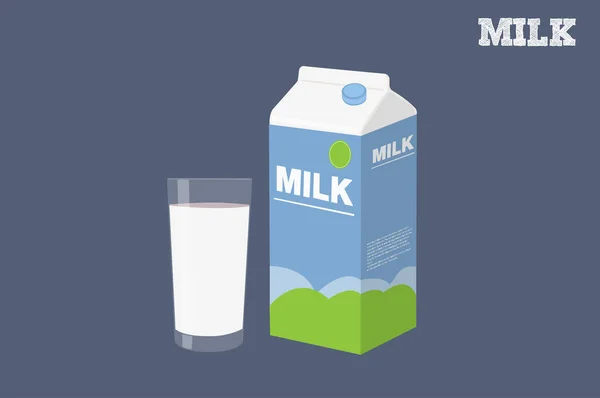 Vektor Isolierte Illustration Eines Milchkastens Und Eines Glases Milch — Stockvektor