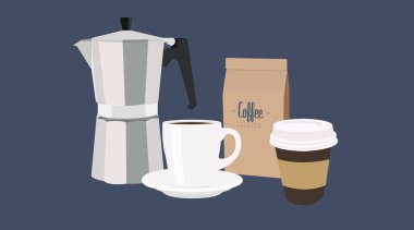 Kahve İlgili Ögelerin Vektör İllüstrasyonu