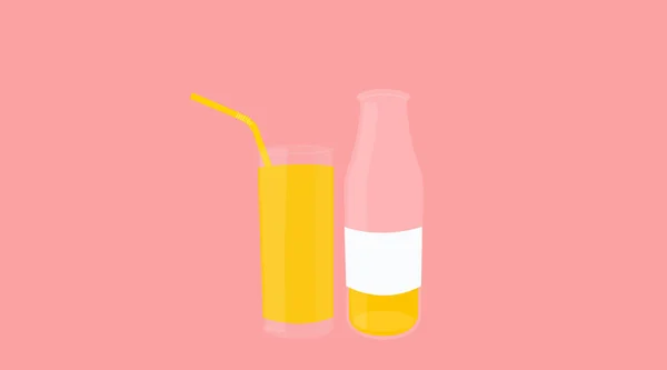 Vektor Illutation Eines Orangensaftglases Mit Einem Strohhalm Und Einer Flasche — Stockvektor