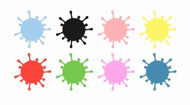 Farklı renklerde Coronavirus Simgeleri. Düz simge virüsü ayarlandı
