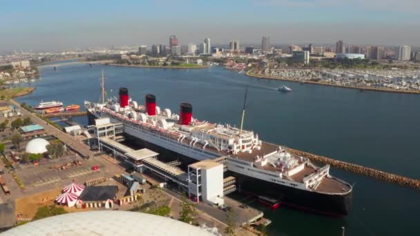 Vista aérea de rms queen mary ocean liner long beach california — Vídeo de stock