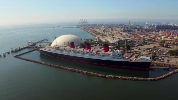 Luftbild von rms queen mary ocean liner long beach kalifornien — Stockvideo