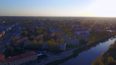 Letonya 'daki Jelgava şehrinin hava görüntüsü