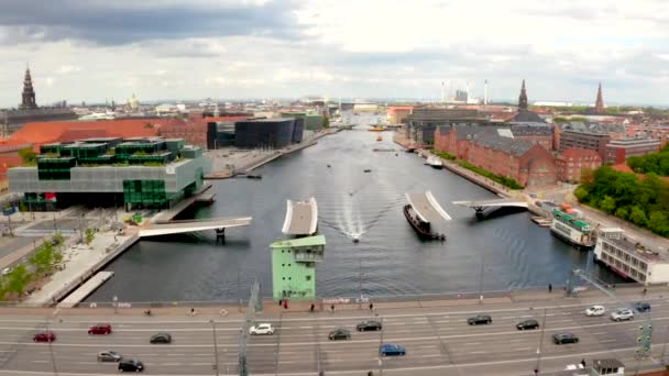 Vista aerea del canale di copenhagen ponti denmark — Video Stock