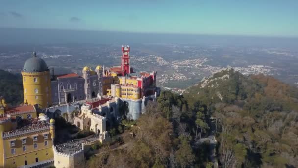 Aerial view of the pena palace sintra palacio near lisbon portugal — Stock Video