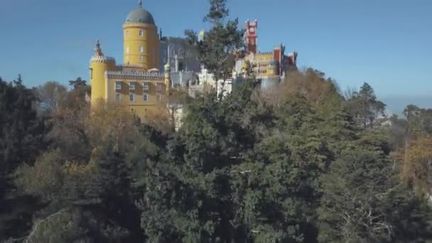 Lizbon Portekiz yakınlarındaki Pena Palace Sintra Palacio 'nun havadan görünüşü. — Stok video