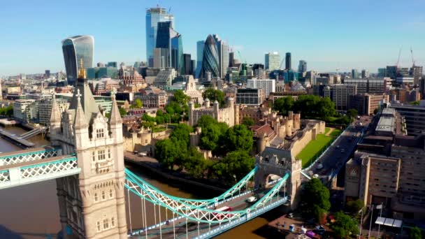 Que estabelece a vista aérea da ponte da torre skyline reino unido de Londres — Vídeo de Stock