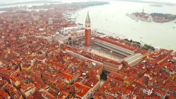 Morgon utsikt över st märken fyrkantiga i venice — Stockvideo