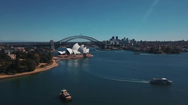 Sydney operagebouw vanuit de helikopter. — Stockvideo