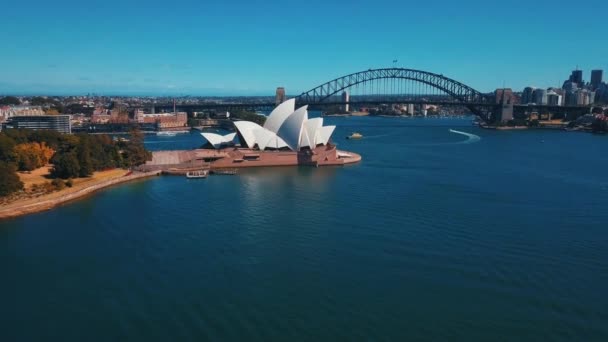 Sydney operagebouw vanuit de helikopter. — Stockvideo