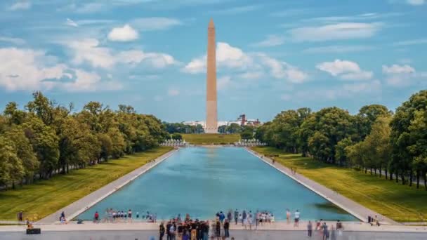 Washington DC 'deki yansıtma havuzunda Washington anıtı. — Stok video