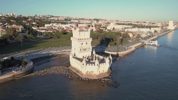 Menara belem udara tampilan di lisbon portugal — Stok Video