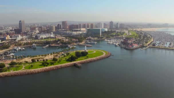 Antenn utsikt runt mödrar stranden på lång strand i Los Angeles — Stockvideo