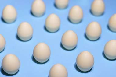 Mavi arka planda beyaz çikolata yumurtalarının deseni