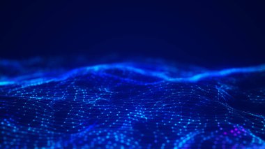 Ağ bağlantısı noktaları ve çizgileri. Teknoloji geçmişi. Pleksus. Büyük veri arkaplanı. 3d oluşturma.