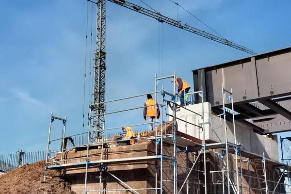 Site Construction Pont Machines Matériaux Construction Sous Ciel Bleu Allemagne — Photo