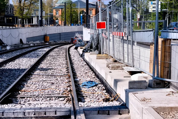 Nová výstavba metra, koleje na štěrku — Stock fotografie