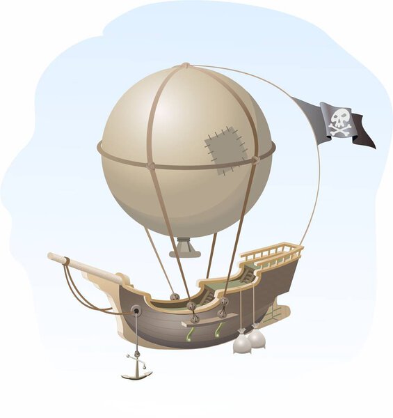 Забавный пират летит на воздушном шаре. Сказочный корабль. Корабль из детской мечты
. 