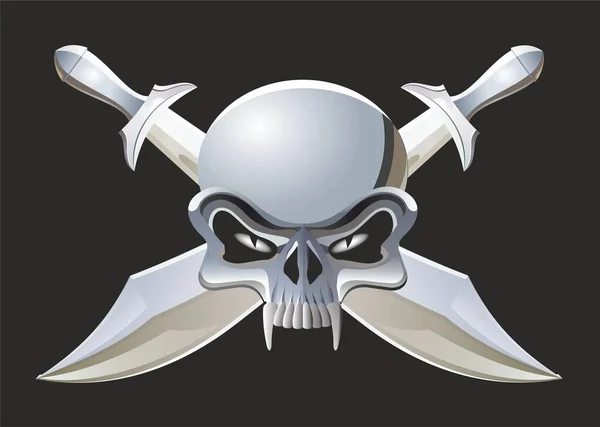 不锈钢雕刻刀的矢量图像 Jolly Roger 海盗的标志 Scull和两把交叉刀片的剑 — 图库矢量图片