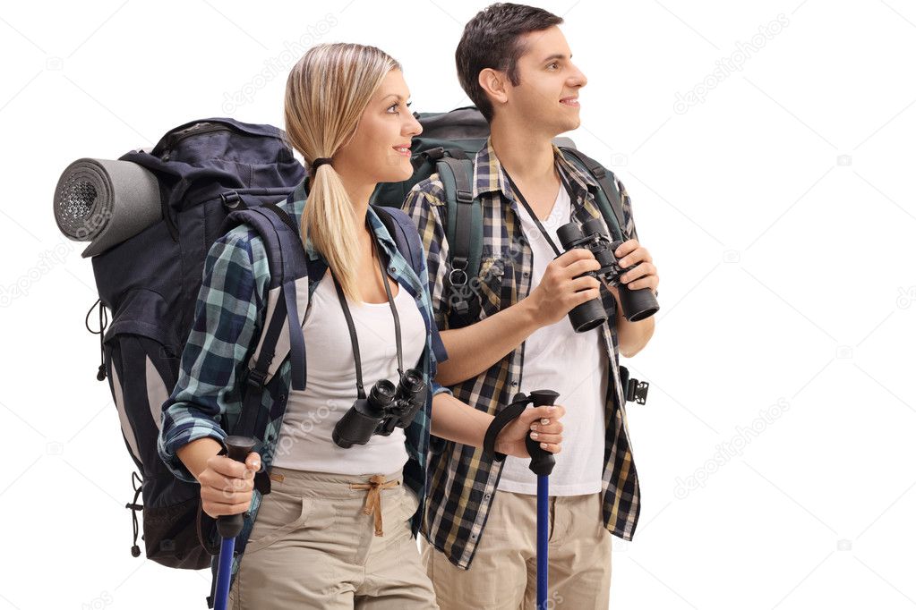 Young hikers looking in the distance