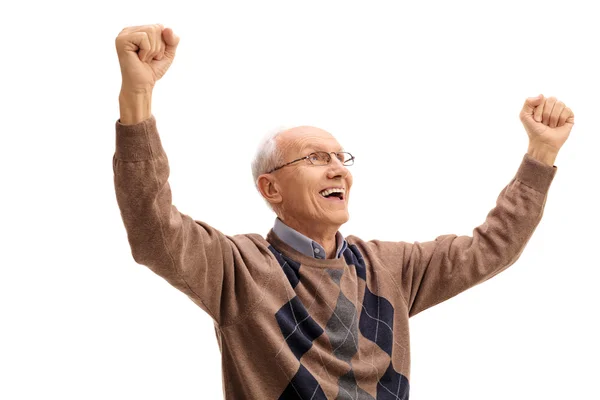 Uomo anziano felicissimo gesticolando felicità — Foto Stock
