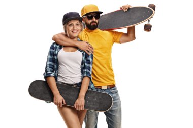 Erkek patenci longboard ve bayan patenci skateboa holding holding