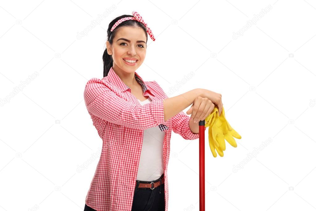 Happy cleaner posing