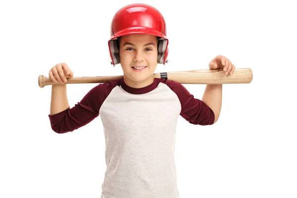 Örömteli fiú pózol egy baseball ütővel — Stock Fotó