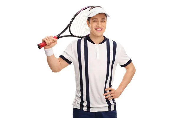 Joueur de tennis heureux avec une raquette — Photo