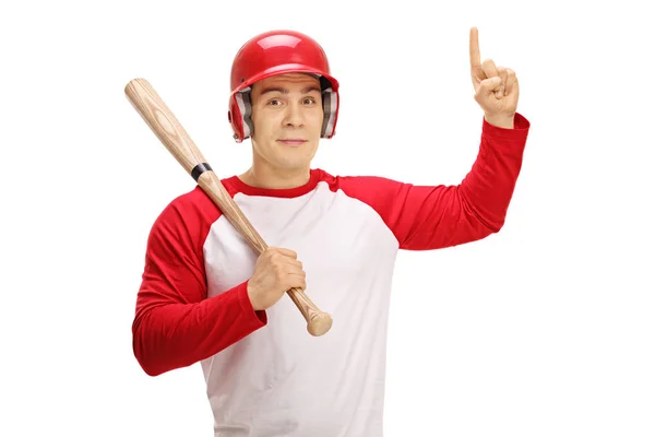 Hráč baseballu s pálkou směřující nahoru — Stock fotografie