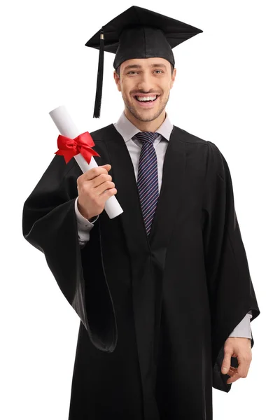 Estudante de pós-graduação encantado que possui um diploma — Fotografia de Stock