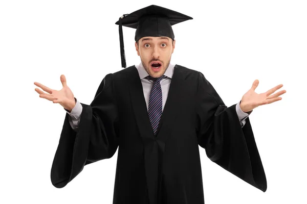 Shocked graduate student gesturing with his hands — Stock Photo, Image